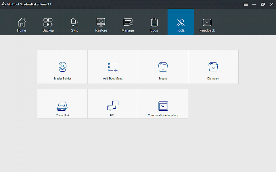Tools available in MiniTool ShadowMaker