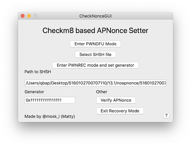 CheckNonceGUI the Checkm8 based APNonce Setter