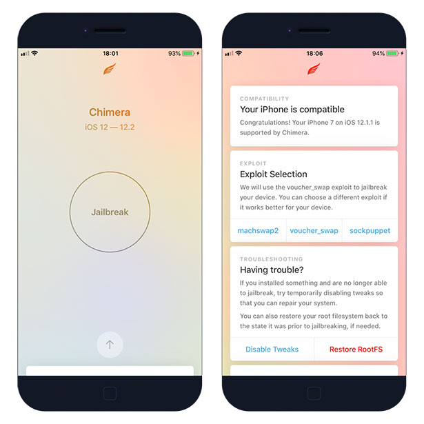 Chimera jailbreak on iOS 12.1.1