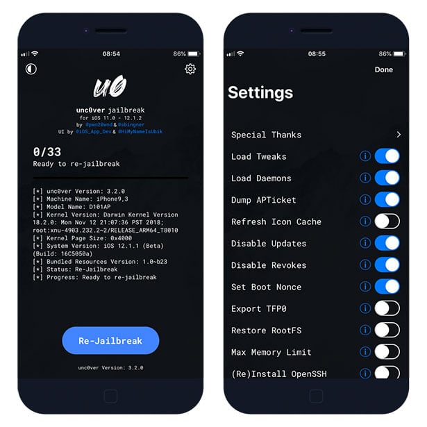 unc0ver jailbreak on iOS 12