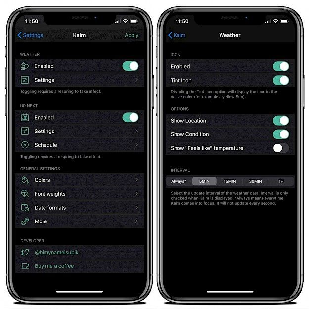 Kalm tweak Settings Page