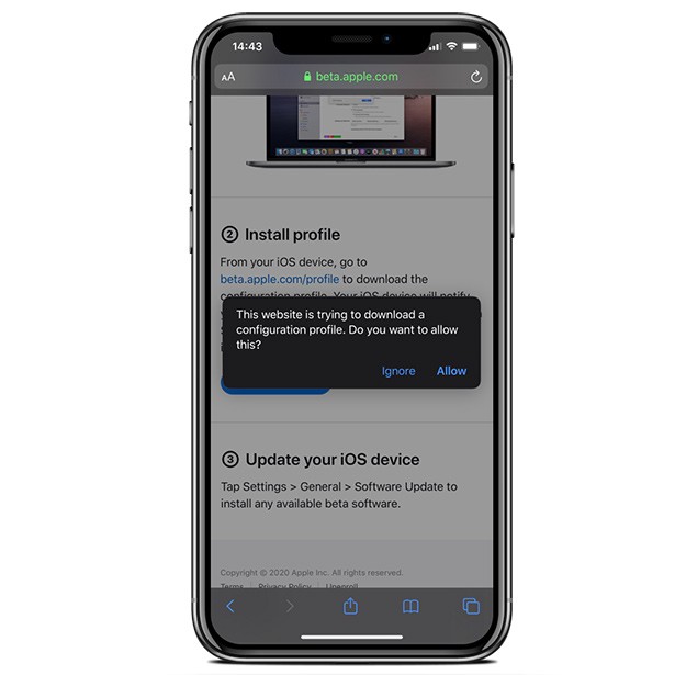 Install iOS beta profile on iPhone