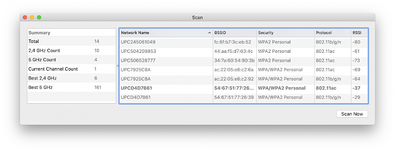 scan for best wifi channel mac