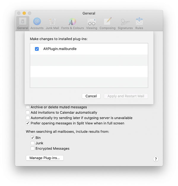 Install AltPlugin to Mail app on macOS