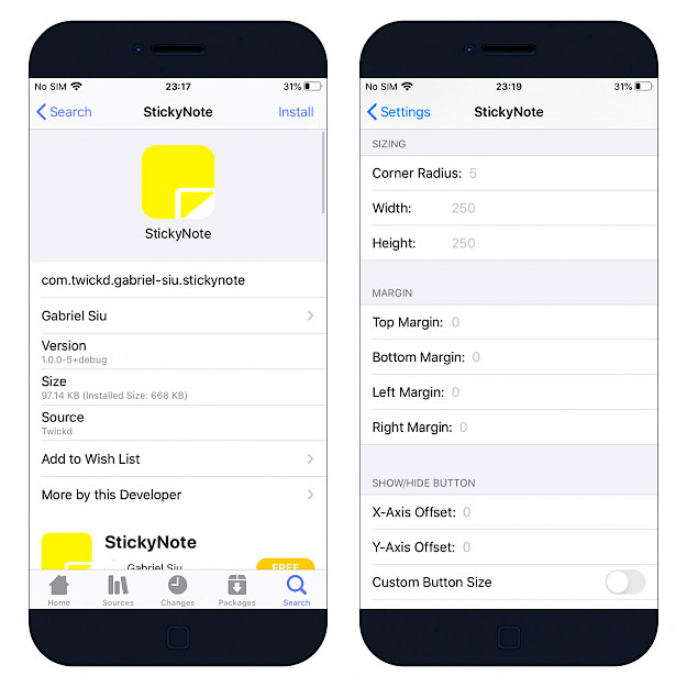 StickyNote tweak Settings