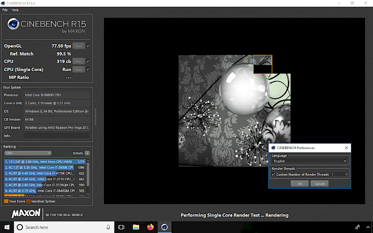 Preferences in Cinebench r15 for Windows
