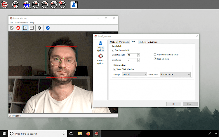 Enable Viacam Configuration Window