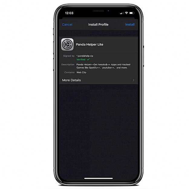 Install Panda Helper Lite profile on iOS