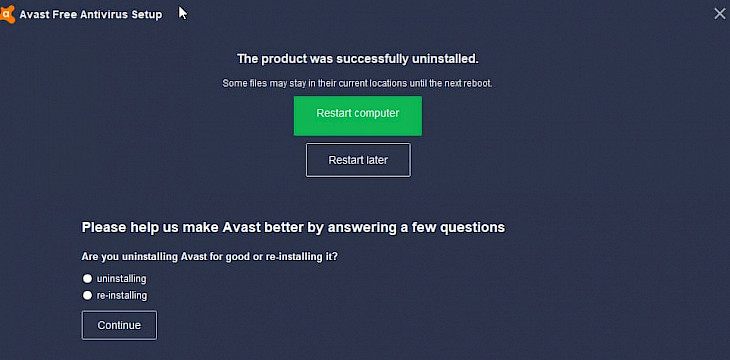 how to remove avast antivirus program from computer