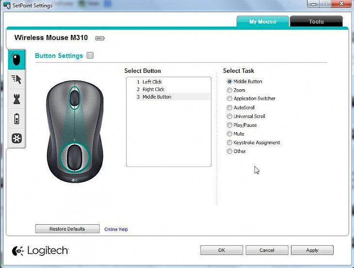 control panel mouse options logitech setpoint