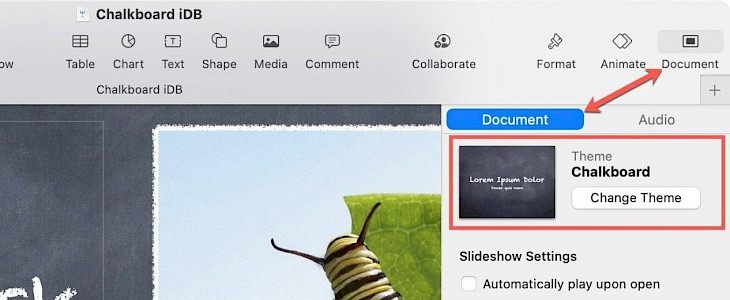 How to change the theme of an existing Keynote slideshow