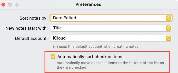Apple Notes: How to enable automated sorting in Checklist